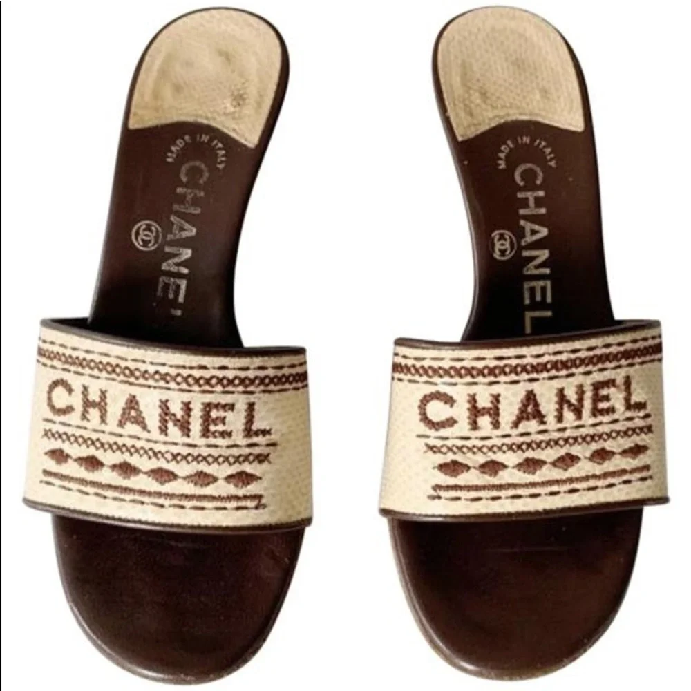 Vintage Chanel Raffia Woven Kitten Heel Mule Sandal Size 37 - Picture 8 of 10